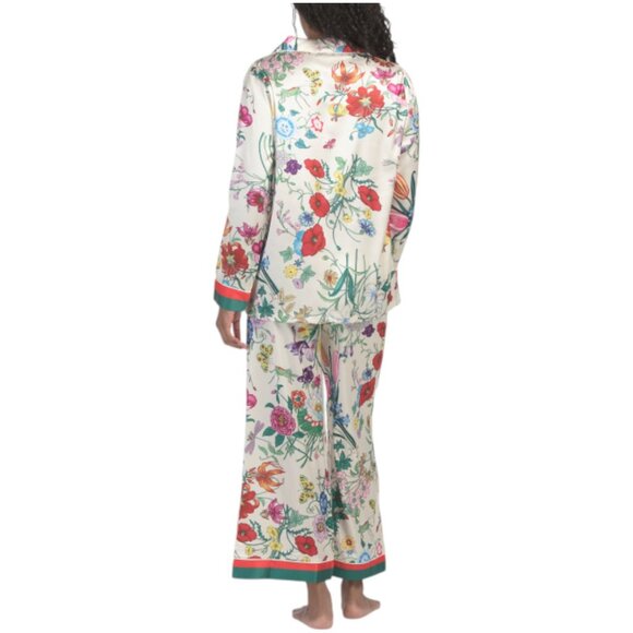 DALIA MACPHEE 2pc Satin Floral Pajama Set With Contrast Trim - Picture 2 of 3
